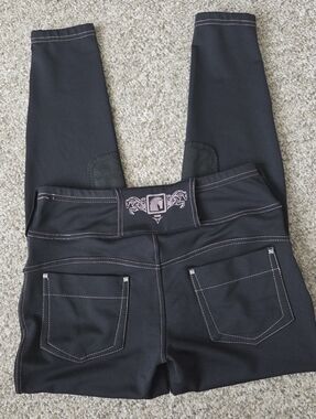 ROMFH Equestrian Riding Breeches Womens Size M Black Denim Wash Knee Patch